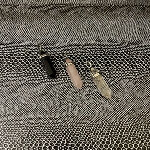 Triple Crystal Point Pendant Trio - Black, Rose, Clear